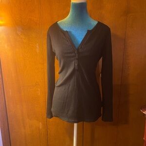 Black Ribbed Long Sleeve Top
